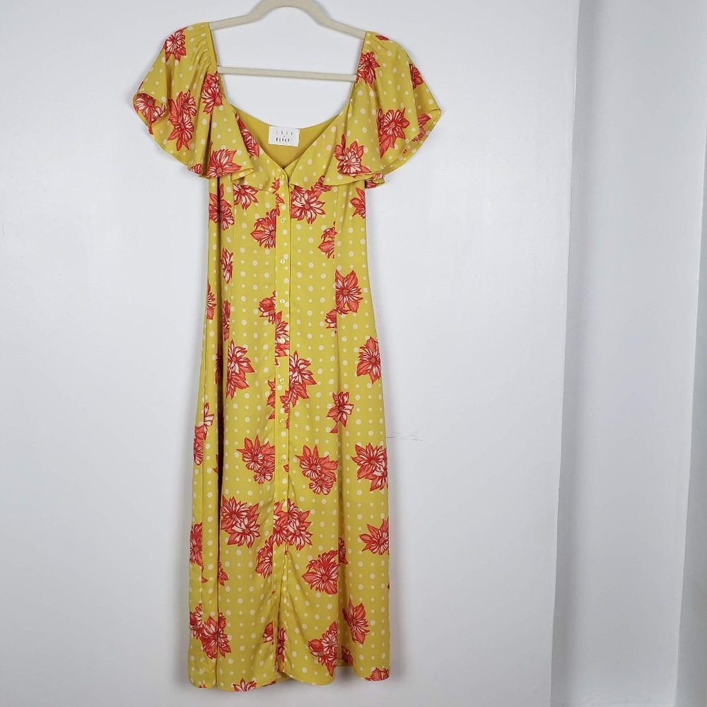 Lost + Wander Midi Yellow Print Dress
